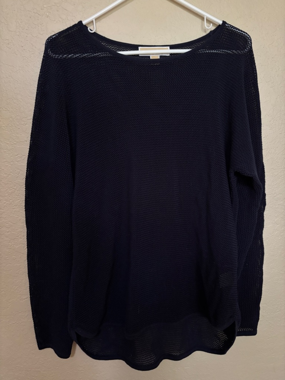 MICHAEL KORS Navy Cotton Blend Open Knit Crew Neck Pullover